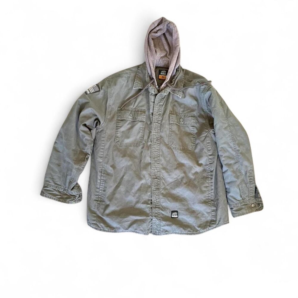 Berne Workwear Jacket Mens XL Hooded Canvas Chore Coat Olive Duck Carpenter Work